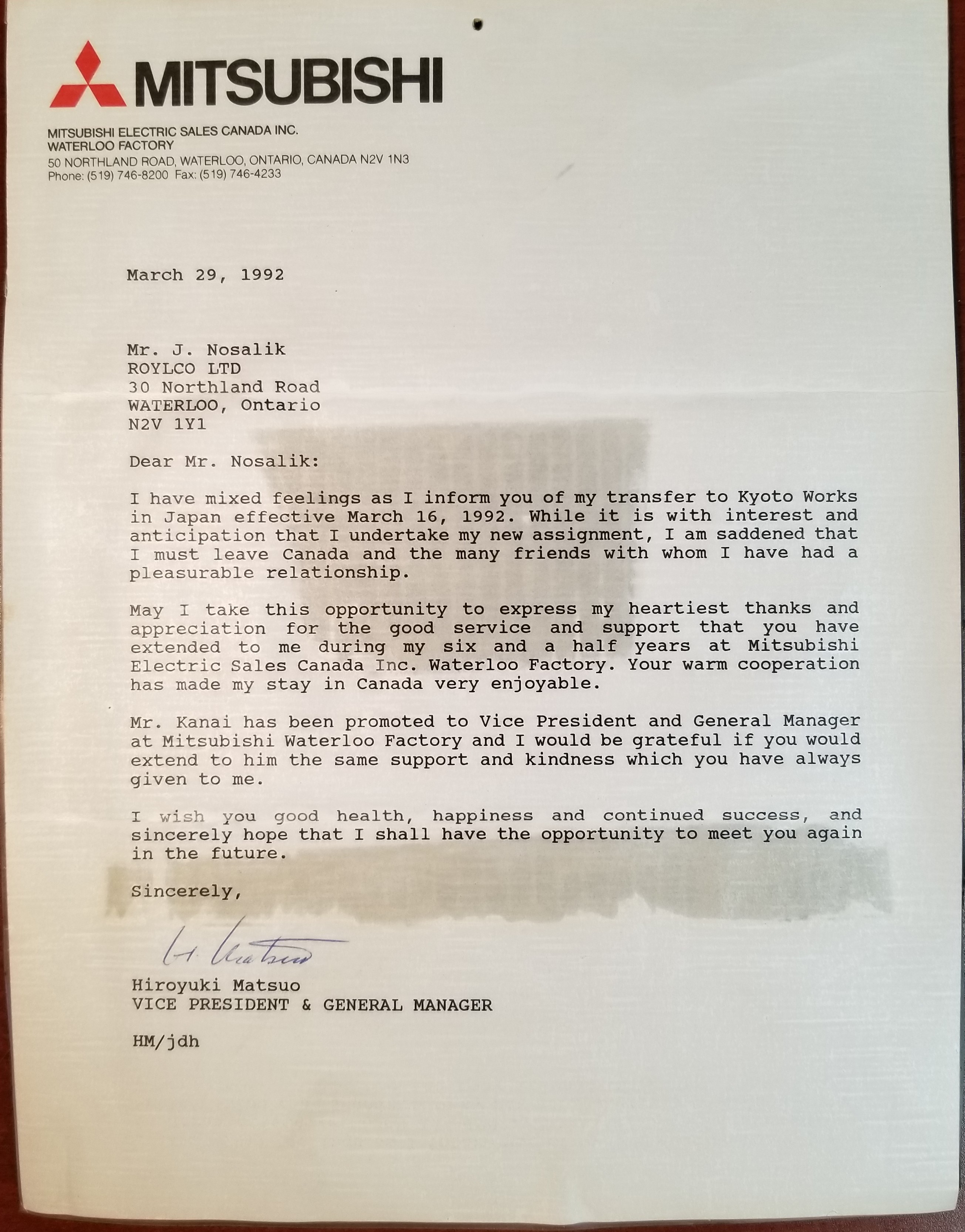 A goodbye from the VP of Mitsubishi